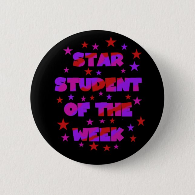 Pink and Purple Star Student of Week 6 Cm Round Badge (Front)