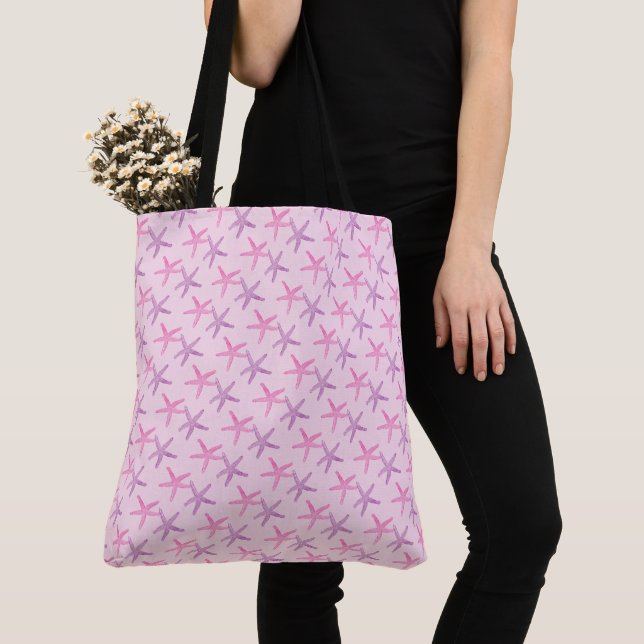 Pink and Purple Starfish   Tote Bag (Close Up)