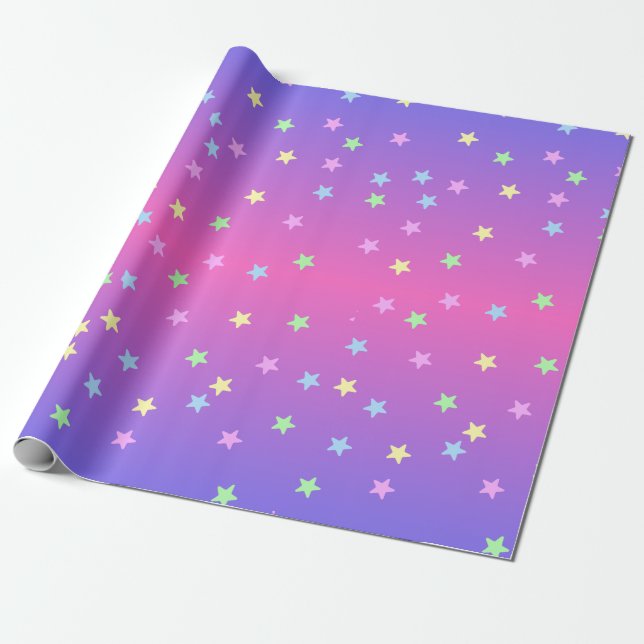 Pink and Purple Stars Gradient  Wrapping Paper (Unrolled)