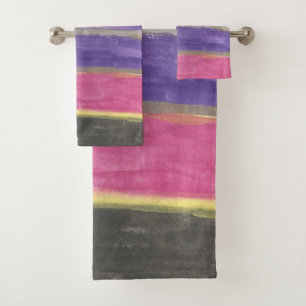Pink and Purple Striped Bath Towel Set
