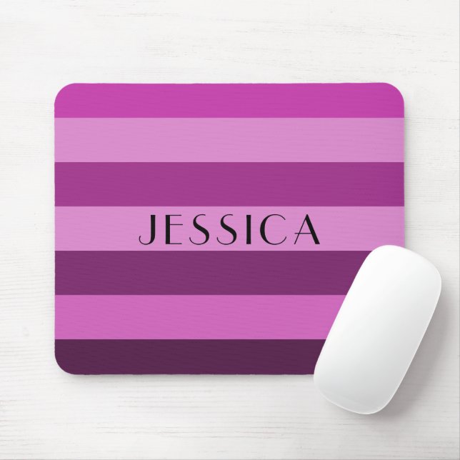 Pink And Purple Striped Pattern Personalise Name Mouse Pad (With Mouse)