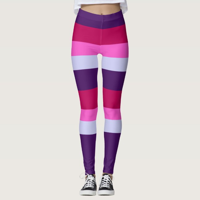 Pink and Purple Stripes Pattern Leggings (Front)