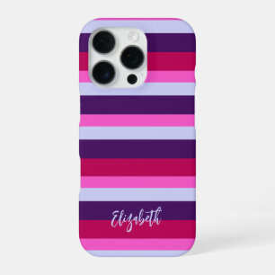 Pink and Purple Stripes Pattern Personalised iPhone 16 Pro Case