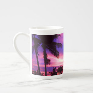 Pink and Purple Sunset Palm Tree Bone China Mug