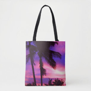 Pink and Purple Sunset Palm Tree  Tote Bag