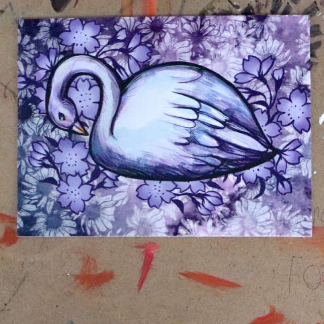 Pink and Purple Swan art Lake Swans Artwork        Postcard (Creator Uploaded)