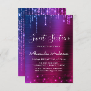 Pink and Purple Sweet Sixteen Birthday Invitation