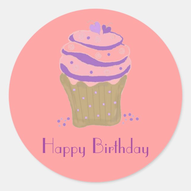 Pink and Purple Swirl Cupcakes Classic Round Sticker (Front)