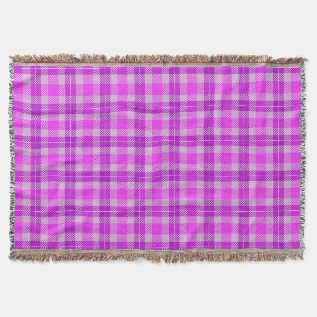 Pink and Purple Tartan Plaid Throw Blanket (Front)