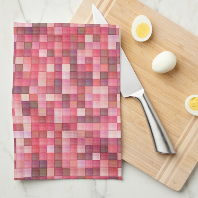 Pink and Purple Tile Mosaic Tea Towel (Quarter Fold)