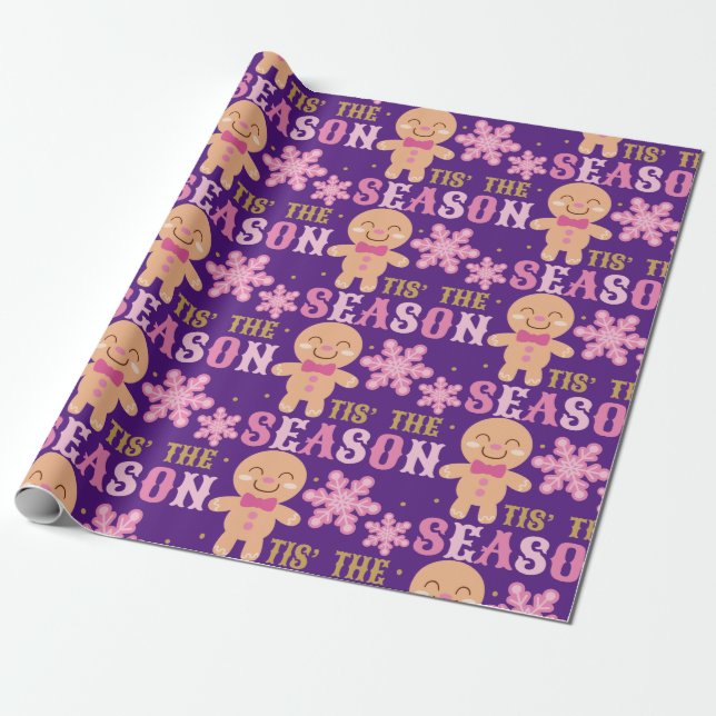 Pink and Purple Tis The Season Christmas  Wrapping Paper (Unrolled)