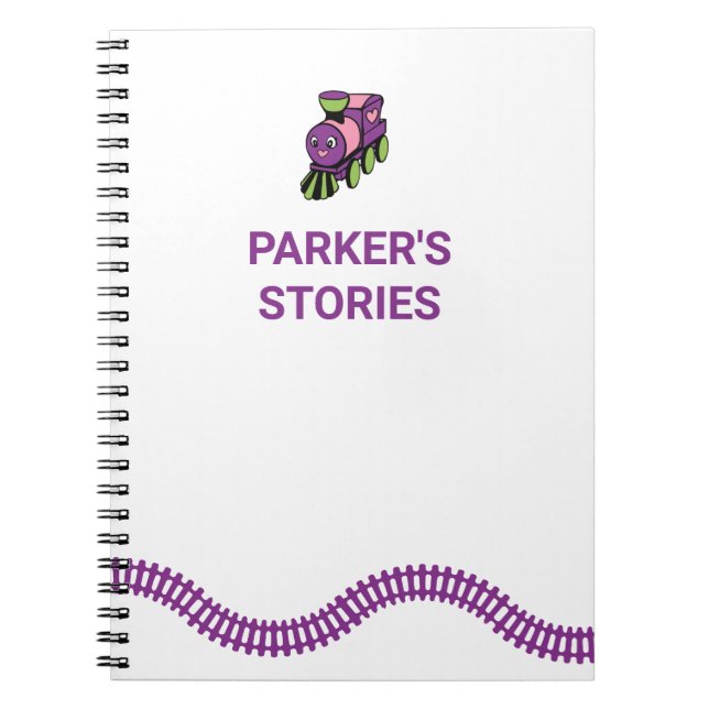 Pink and Purple Toy Train Kid's Stories Notebook (Front)