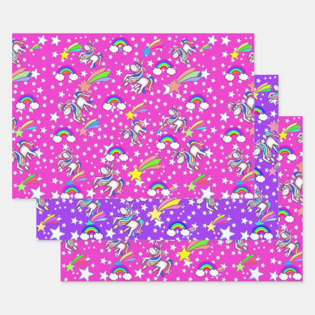 Pink And Purple Unicorn Wrapping Paper Set (Set)