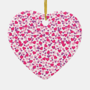 Pink and Purple Valentine Hearts Ceramic Tree Decoration