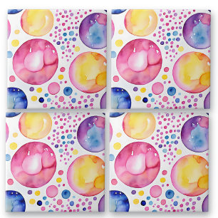 Pink and Purple Watercolor Bubbles Tile