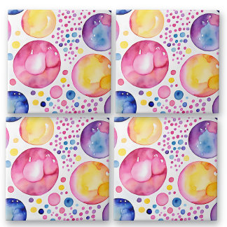 Pink and Purple Watercolor Bubbles Tile