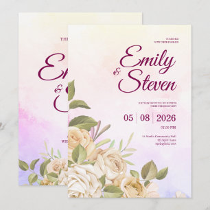 Pink and Purple Watercolor Elegance Wedding Invitation