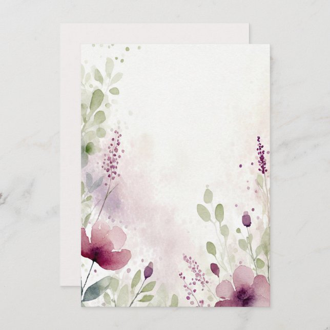 Pink and purple watercolor floral blank Wedding Invitation (Front/Back)