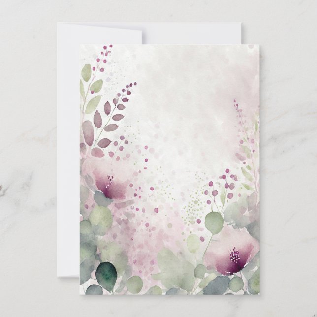 Pink and purple watercolor floral blank Wedding Invitation (Front)