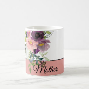 Pink and purple watercolor floral customisable coffee mug