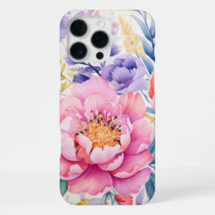 Pink and purple watercolor floral iPhone 16 pro max case