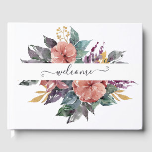 Pink and purple watercolor floral personalised  guest book