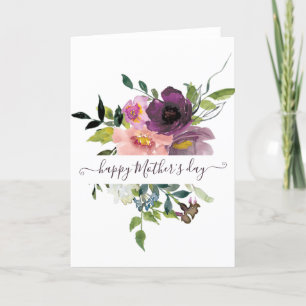 Pink and purple watercolor floral personalised  holiday card