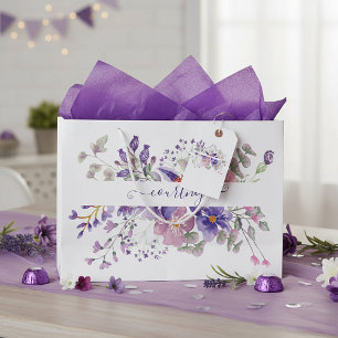 Pink and purple watercolor floral personalised large gift bag