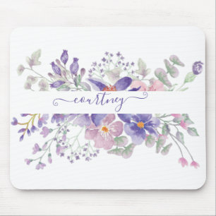 Pink and purple watercolor floral personalised mouse pad