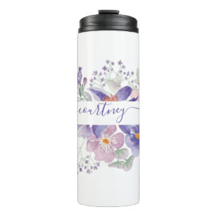 Pink and purple watercolor floral personalised thermal tumbler