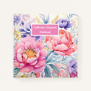 Pink and purple watercolor floral Spiral Notebook