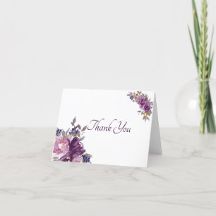 Pink and purple watercolor floral thank you card