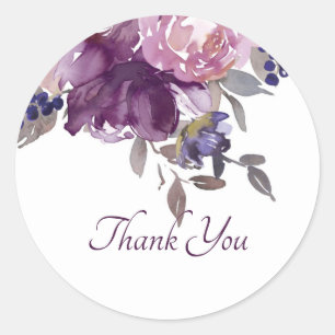 Pink and purple watercolor floral thank you class classic round sticker