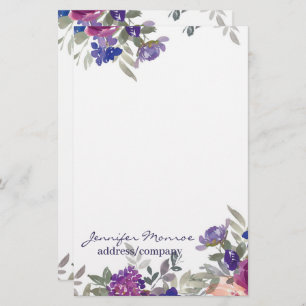 Pink and purple watercolor flowers personalised stationery