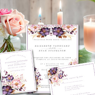 Pink And Purple Watercolor Flowers Wedding Invitation