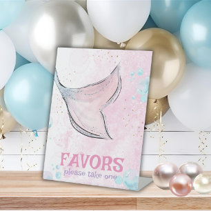 Pink and purple watercolor mermaid tail favours pedestal sign