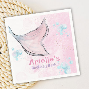 Pink and purple watercolor mermaid tail napkin