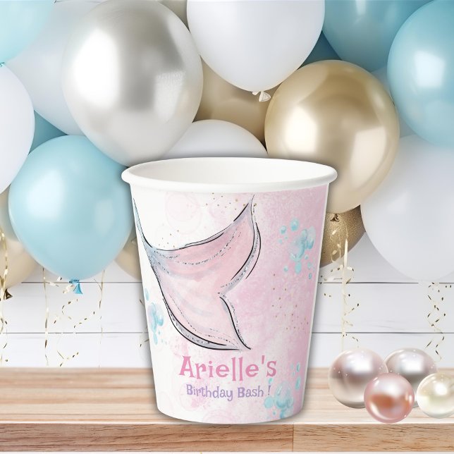 Pink and purple watercolor mermaid tail  paper cups (Creator Uploaded)