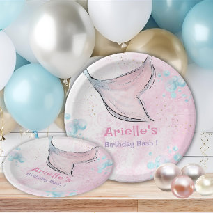 Pink and purple watercolor mermaid tail  paper plate