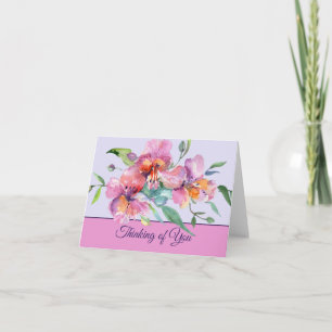 Pink and purple watercolor petunias customisable note card