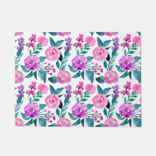 Pink and purple watercolor rose doormat