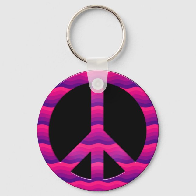 PINK AND PURPLE WAVES PEACE SIGN KEY RING (Front)
