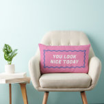 Pink and Purple Wavy Frame Compliments Lumbar Cushion<br><div class="desc">Simple and fun,  this dual sided pink and purple lumbar pillow features a wavy rectangle and two different but coordinating sides with friendly text reminders to spread positivity in your life and your home. You can change the text for your own custom message too!</div>
