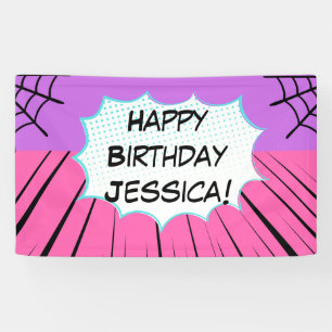 Pink and Purple Web Comic Birthday Banner