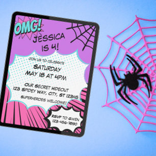 Pink and Purple Web Comic Birthday Invitation