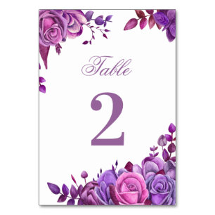 Pink and purple wedding. Watercolor lilac floral Table Number