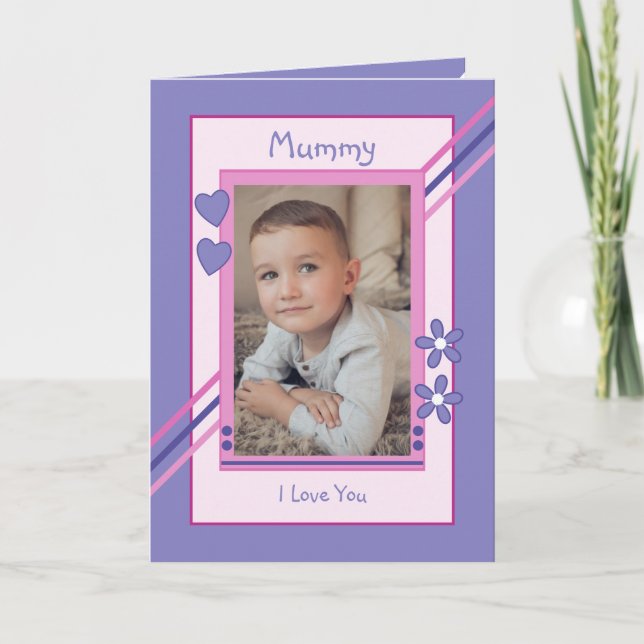 Pink and purple with photo mommy birthday card (Front)