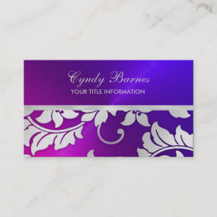 Pink and Purple with Silver Damask Business Card