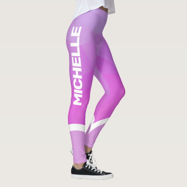 Pink and purple with white name stripe modern leggings (Right)