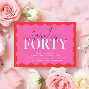 Pink and Red 40th Birthday Party Invitation